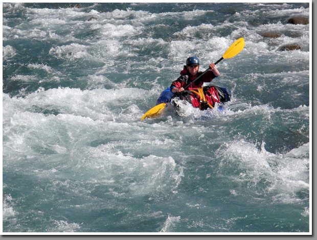 Packrafting trough rapids of Jeinimeni river, Aysen, Patagonia, Chile
