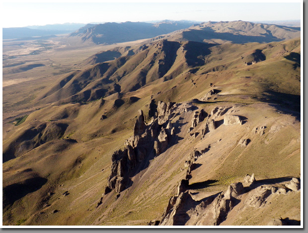 Aerial view of easternmost Andean ranges near El Maiten and Cushamen, Patagonia, Argentina