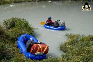 Alpacka Packrafts in Chile - Alpacka Packrafts at the proglacial lake of Benito Glacier Northern Patagonian Ice Field, Aisen, Patagonia, Chile