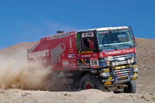 The legend continues? - An off-road racing truck crossing the coastal mountain range at Pampa Perdiz during Dakar 2012 rally, Iquique, The Atacama Desert, Chile.