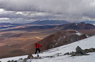 Antofalla, cheers! - Approaching the snow line while climbing North-westerns slopes of volcano Antofalla, Puna de Atacama, Andes, Argentina