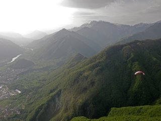 European XC season is open! - Flying over Kobala looking West toward Kobarid and Italy, Soca Valley, Julian Alps, Slovenia